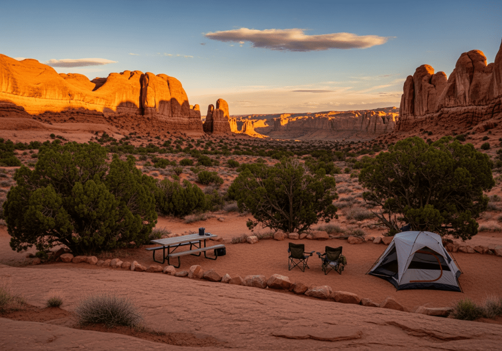 Devils Garden Campground Arches National Park at golden hour