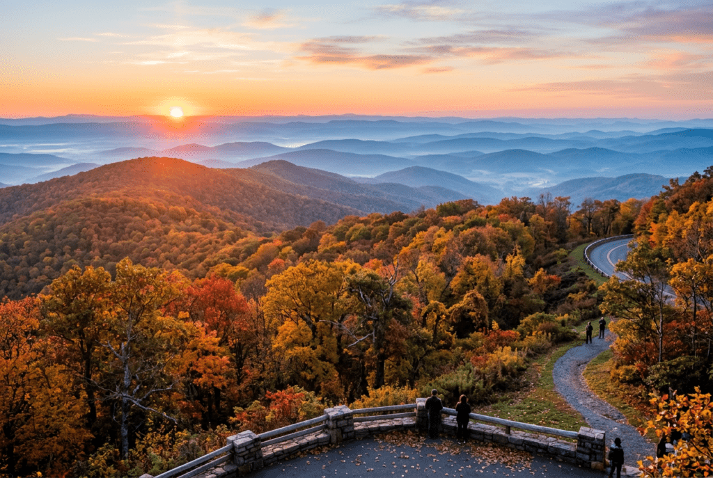 Skyline Drive overlook Shenandoah National Park at sunrise